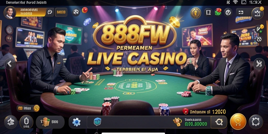 Screenshot permainan Live Casino 888FW menampilkan dealer yang sedang bermain dengan pemain.