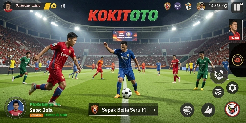 Tampilan gameplay mendebarkan KOKITOTO di lapangan sepak bola.