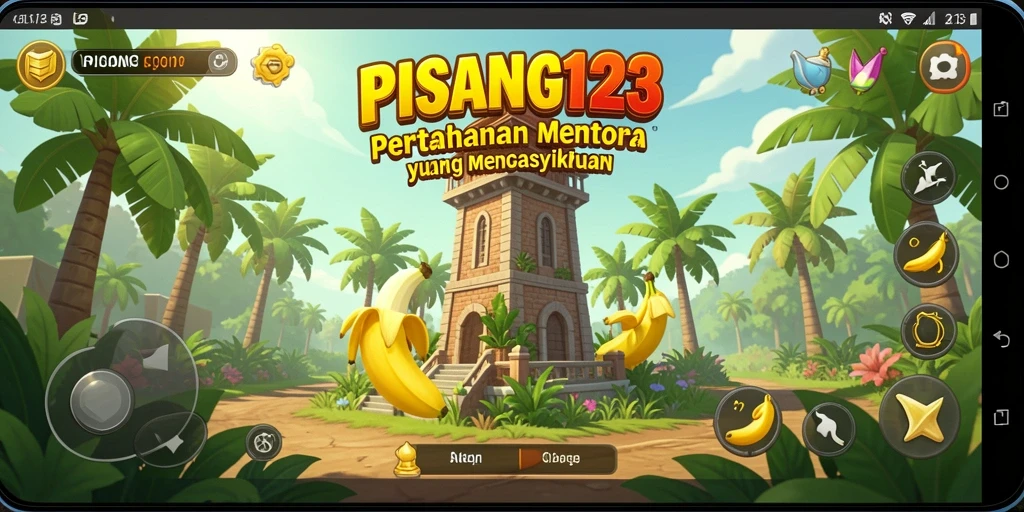 Tampilan gameplay PISANG123 dengan menara yang siap bertahan.